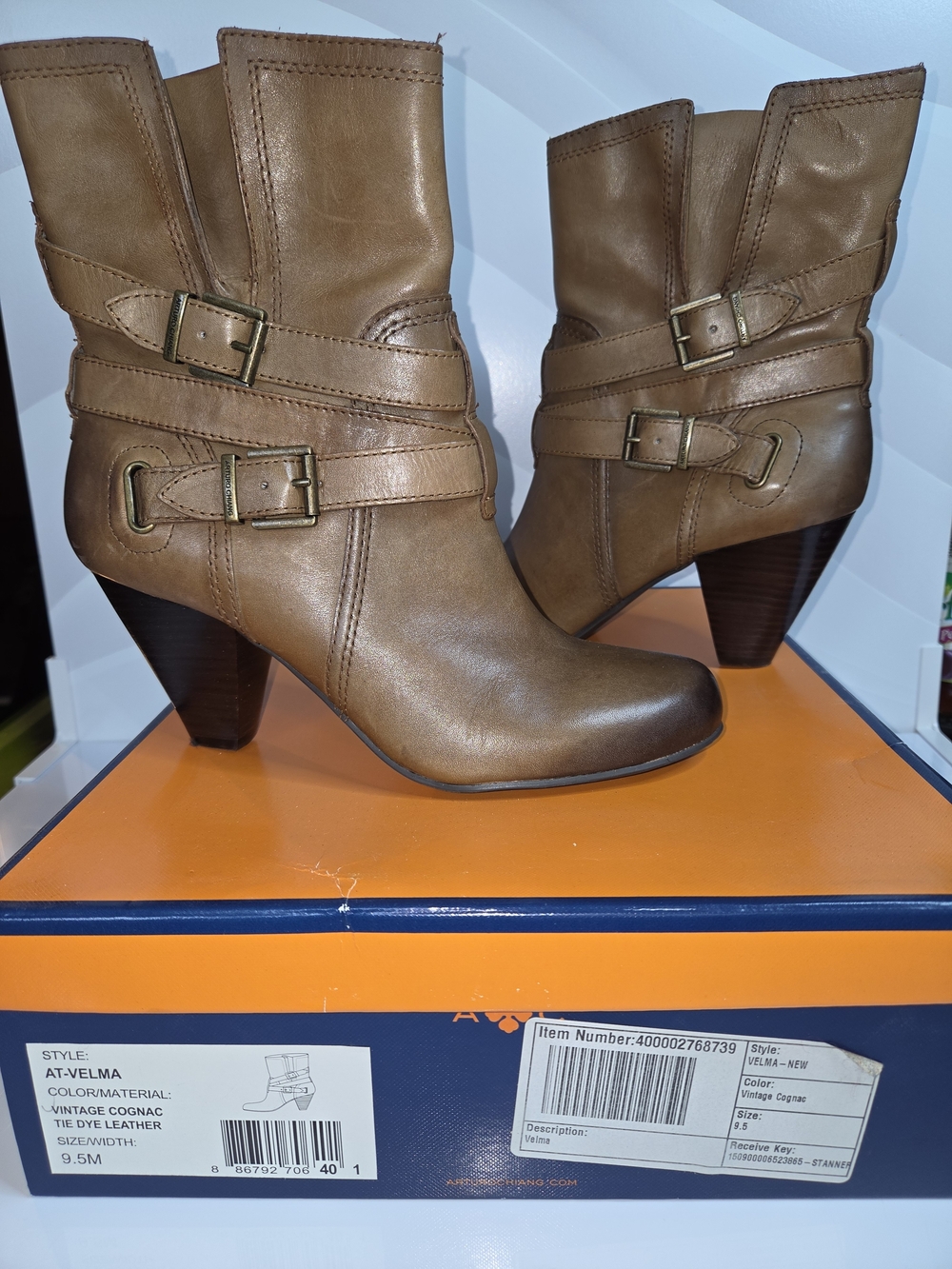 Arturo Chiang Velma Genuine Leather Cognac Buckle Ankle Boots – Size 9.5M